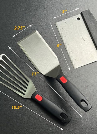 Stainless Steel Spatula Set with Heat Resistant Silicone Handle, VOVOLY Metal Spatulas For Kitchen Use, Thickened Smash Burger Spatula, Fish Flipper, Bench Scraper