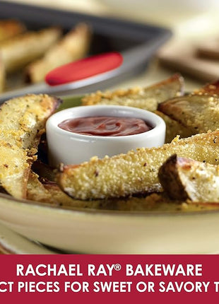 Rachael Ray Bakeware Nonstick Cookie Pan Set, 3-Piece, Gray with Red Grips