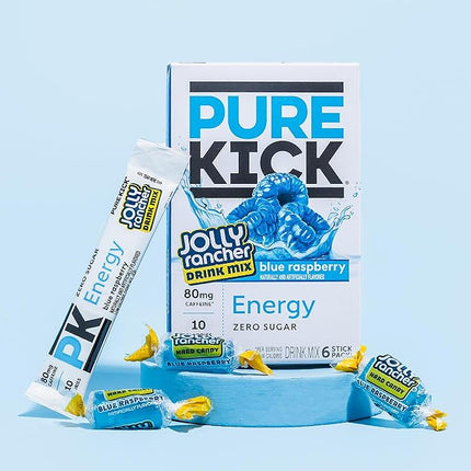 PURE KICK Energy Singles To Go Drink Mix, Jolly Rancher Blue Raspberry, Includes 12 Boxes with 6 Packets in each Box, 72 Total Packets