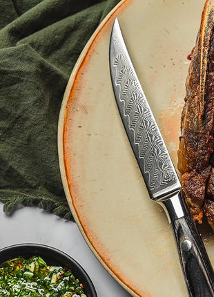 Messermeister Avanta Damascus Forged 5” Fine Edge Steak Knife Set - Rust Resistant & Easy to Maintain - Includes 4 Steak Knives