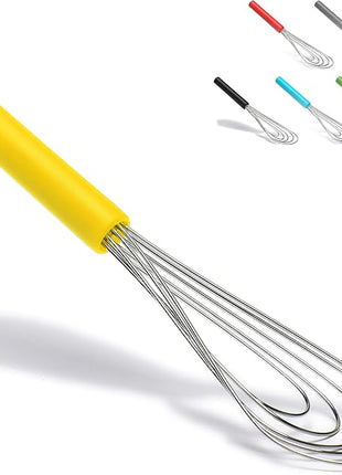 Flat Whisk Silicone Handle Non Slip 10" - 5 Wires Whisk with 10 Heads for Kitchen Cooking by Jell-Cell (Yellow)