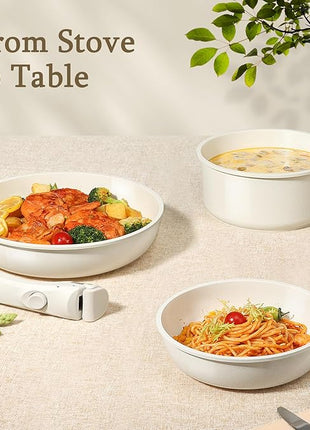 GiPP Ceramic Pots and Pans Set Non Stick, Nonstick Detachable Handle Cookware Sets, Healthy Non Toxic PFAS PFOA & PTFE Free, Dishwasher ＆Oven Safe, Induction Kitchen Pot and Pan, 15 Piece Cream