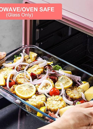 KOMUEE 8 Pieces Glass Baking Dish with Lids Rectangular Glass Baking Pan Bakeware Set with BPA Free Lids, Baking Pans for Lasagna, Leftovers, Cooking, Kitchen, Fridge-to-Oven, Red