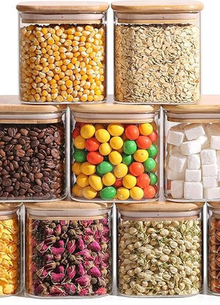 ComSaf 0.7 Qt Glass Food Storage Jars Set of 9, Clear Glass Storage Containers with Lids, Pantry Organization Jar, Spice, Blooming Tea, Oat, Coffee and Sugar Container, Small Canister Set for Kitchen