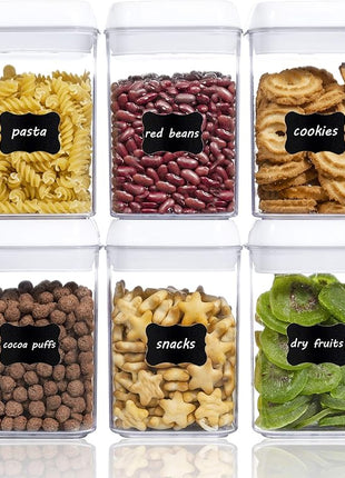 Vtopmart 6 PCS Airtight Food Storage Containers, BPA Free Plastic Snack Containers with Easy Lock Lids, for Kitchen Pantry Organization and Storage, Include 24 Labels, 0.8L