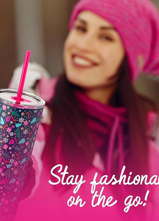 Dragon Glassware x Barbie 24 oz Insulated Stainless Steel Tumbler with Lid and 2 Straws - Festive Holiday Travel Coffee Tumbler Cup to Keep Drinks Hot or Cold, Fits Cup Holders - Christmas Theme