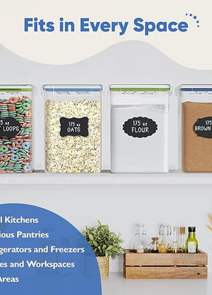 Chef's Path Kitchen Storage Box Set of 4 Extra Large Airtight Food Storage Jars for Sugar Flour Cereal Rice - Measuring Spoons, Pen and Food Preservation Labels (5.2 L)