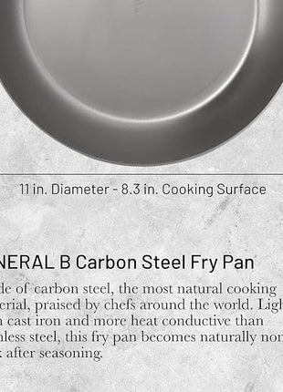De Buyer MINERAL B Pro Carbon Steel Fry Pan - 11” Diameter, 8.3” Cooking Surface - Ideal for Searing, Sauteing & Reheating - PFAS, PFOA & PFOS Free - Made in France