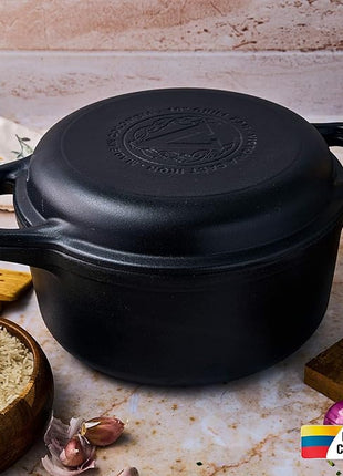 Victoria 6-Quart Cast Iron Combo Cooker, Combination Dutch Oven and Skillet, Made in Colombia, 2-Piece Set