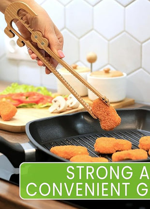 Crocodile-Shaped Wooden Toaster Tongs | 11-Inch Magnetic Kitchen Utensil for Cooking, Camping, and Outdoor Use | Fun, Easy Storage, Superior Grip | Great for Kids & Adults, Toast, BBQ