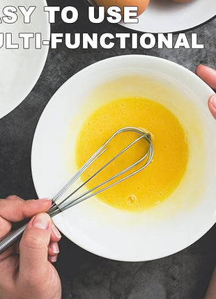 Anaeat Small Wire Whisk Set of 2, Portable Stainless Steel Kitchen Tiny Whisk & Egg Beater with Thick Wire - Sturdy Mini Mixing Balloon for Cooking, Blending, Whiping, Beating and Stirring (6" + 8")