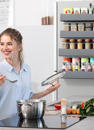 4 Pack Moveable Fridge Magnetic Spice Racks,Metal Grey