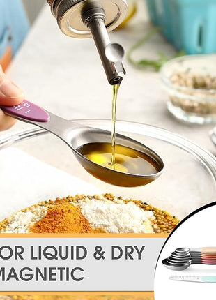 Spring Chef Stainless Steel Metal Magnetic Measuring Spoons Set of 8 with Leveler, Heavy Duty Nesting Teaspoon & Tablespoon Measuring Spoons, Kitchen Gadgets for Baking & Cooking - Desert Sunset