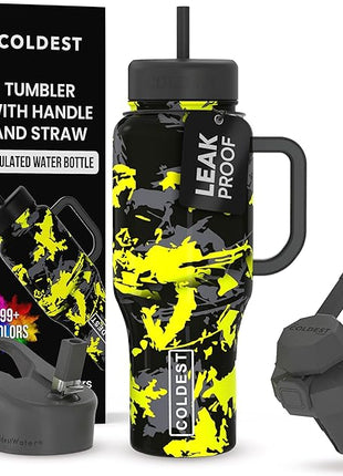 Coldest Tumbler with Handle and Straw - 100% Leak Proof Insulated Tumbler with Lid and Straw (3 Lids) - Stainless Steel Tumblers for Women & Men - Cup Holder Friendly Base, 36 oz (Off Road)