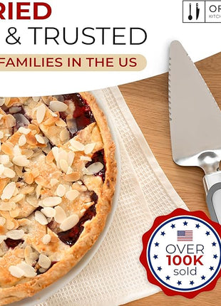 Orblue Pie Server, Essential Kitchen Tool, Serrated on Both Sides, Great for Right or Left Handed Chef, Stainless Steel Flatware, Cake Cutter, Gray