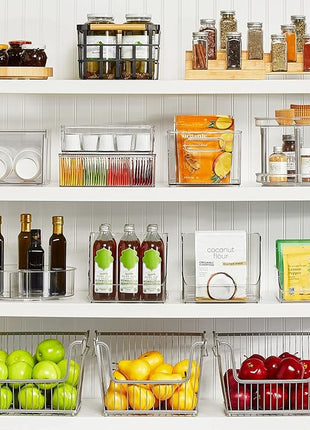 mDesign Plastic Pantry Organization and Storage Bin w/Pull Out Drawer - Stackable Kitchen Supplies Storage Container for Organizing Cabinet, Fridge, Freezer - Lumiere Collection - 4 Pack, Clear