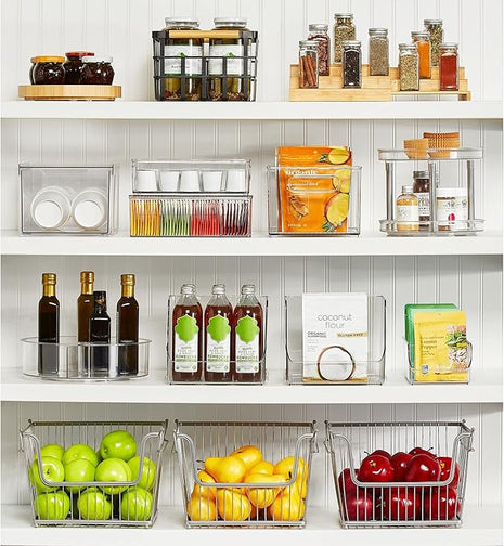 mDesign Plastic Pantry Organization and Storage Bin w/Pull Out Drawer - Stackable Kitchen Supplies Storage Container for Organizing Cabinet, Fridge, Freezer - Lumiere Collection - 4 Pack, Clear