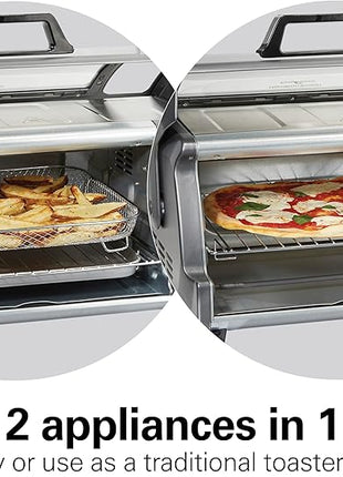 Hamilton Beach Air Fryer Toaster Oven Combo with Large Capacity, Fits 6 Slices or 12” Pizza, 4 Cooking Functions for Convection, Bake, Broil, Roll-Top Door, Easy Reach Sure-Crisp, Stainless Steel