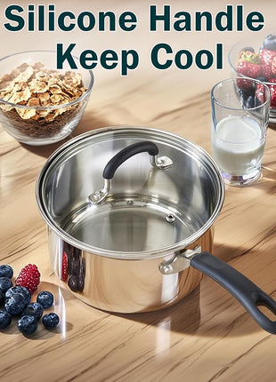 Cook N Home Stainless Steel Cookware Sets 10-Piece, Pots and Pans Kitchen Cooking Set with Stay-Cool Handles, Dishwasher Safe, Silver