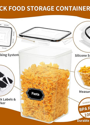 4 Pack Extra Large Airtight Food Storage Containers with Lids (6.5L / 220 oz), BPA Free Plastic Kitchen and Pantry Organization Contianers for Cereal Flour and Sugar Storage, Labels & Marker