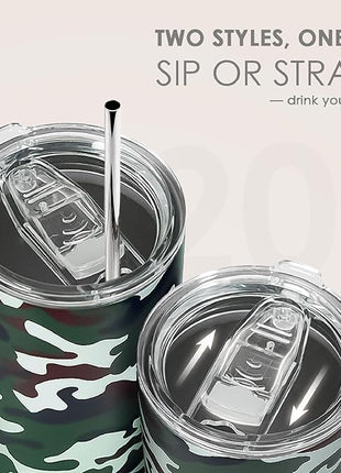 SANDJEST Camo Tumbler 20oz Stainless Steel Double Wall Insulated, Travel Coffee Cup Camouflage Gifts for Men Women, Hunting Lovers, Birthday Christmas
