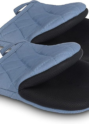 1 Pair Short Oven Mitts, Heat Resistant Silicone Kitchen Mini Oven Mitts for 500 Degrees, Non-Slip Grip Surfaces and Hanging Loop Gloves, Baking Grilling Barbecue Microwave Machine Washable (Sky Blue)
