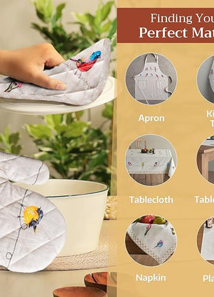 Maison d' Hermine Pot Holders set 100% Cotton Heat Resistant Potholders 8" x 8" Hot Pads with Loop BBQ, Cooking, Baking, Grilling, Kitchen, Handling Hot Pans Spring/Summer (Pack of 2, Birdies On Wire)