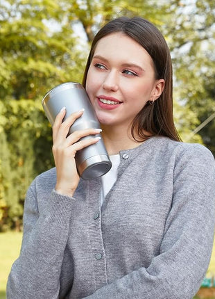 MEWAY 30oz Insulated Tumbler With Lids and Straws,Stainless Steel Double Vacuum Coffee Tumbler Cup, Brush, Durable Powder Coated Coffee Cup for Cold & Hot Drinks(Cold Grey,8 PACK)