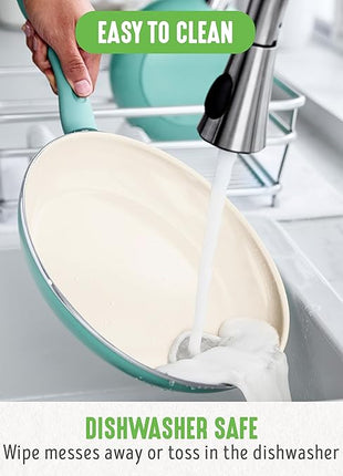 GreenLife Non Stick Fry Pan Set (7" & 10"), Non-Toxic PFAS-Free Ceramic Skillets, Dishwasher & Oven Safe, Egg Omelet Frying Pans, Stay- Cool Handles, Kitchen Home Cooking Essentials, Turquoise