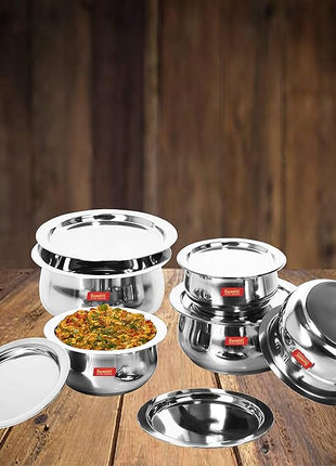 Sumeet 5 Pcs Stainless Steel Induction & Gas Stove Friendly Belly Shape Container Set/Tope/Cookware Set With Lids Size No.10 & No.14