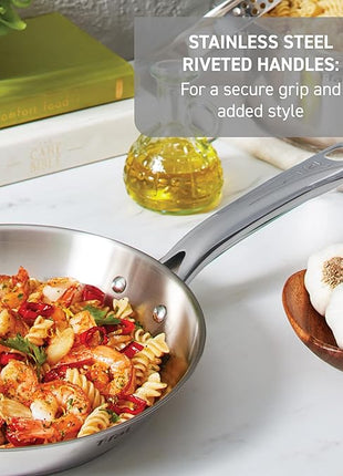 T-fal Stainless Steel Cookware Set, 11 Piece, Induction Cookware, Oven Safe to 500°F, Kitchen Cooking Set w/Fry Pans, Pots and Pans, Dutch Oven, Saucepans, Kitchen Essentials, Silver