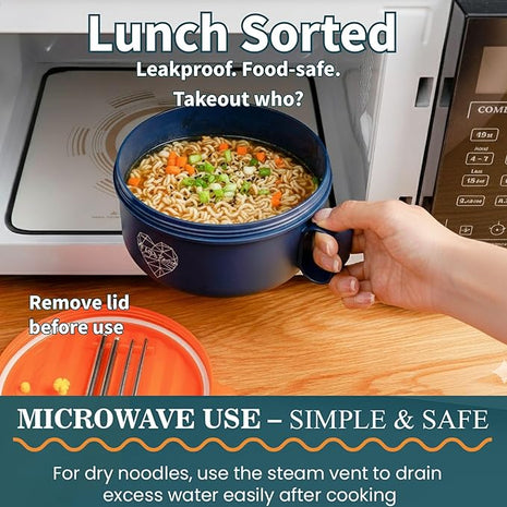 AI LOVE PEACE Ramen Bowl, 40 oz Microwaveable Noodle Cooker for Ramen, Pho, Soup, and Pasta, Dishwasher Safe and Portable, Ideal for Home, Office, Dorm, or Gift (Orange)
