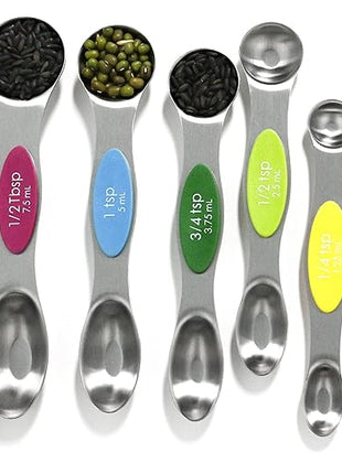 Magnetic Measuring Spoons Set Stainless Steel with Leveler, 8pcs Multicolors Measuring Cups Set for Baking, Measuring Cups and Spoon Set Kitchen Gadgets Apartment Essentials Fits in Spice Jars