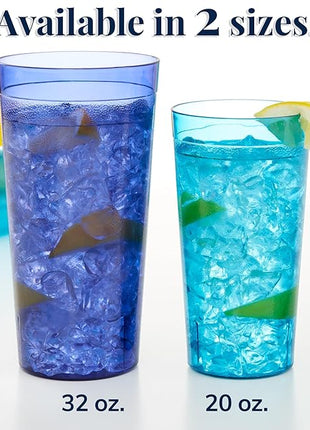 US Acrylic Café Plastic Reusable Tumblers (Set of 12) 32-ounce Iced-Tea Cups, Coastal | Value Set of Restaurant Style Drinking Glasses, Stackable, BPA-free, Made in the USA | Top-rack Dishwasher Safe