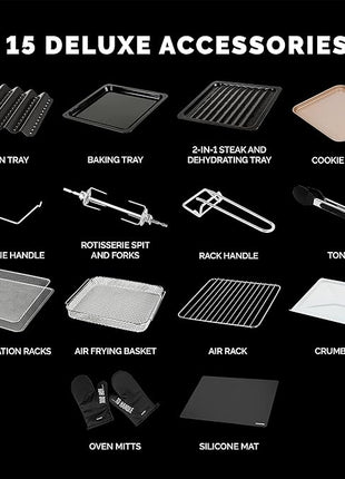 Kalorik MAXX Complete Air Fryer Oven Digital Controls 26-Quart Capacity 10-in-1 Countertop Cooker with 21 Presets, 15 Deluxe Accessories & 60-Recipe Hardcover Cookbook, 1700-Watts, Stainless Steel