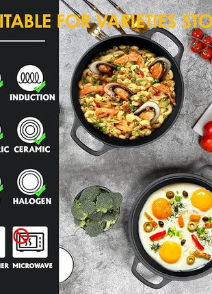 2-in-1 Pre-Seasoned Cast Iron Dutch Oven Pot with Skillet Lid Cooking Pan, Cast Iron Skillet Cookware Pan Set with Dual Handles, Indoor Outdoor for Bread/Frying/Baking/Camping/BBQ, 5 Qt