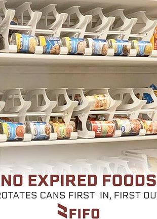 FIFO Countertop Mini Can Tracker Hold Up To 30 Standard 10 to 24 Ounce Can Sizes for Pantry Organization and Food Storage, USA Made, White (2 Pack)