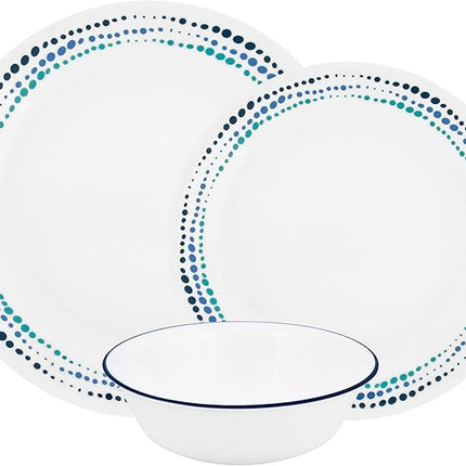 Corelle Ocean Blues Chip and Break Resistant Dinner Set for 4 Person, Blue, 12-Piece
