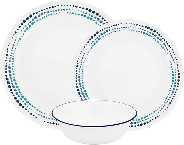 Corelle Ocean Blues Chip and Break Resistant Dinner Set for 4 Person, Blue, 12-Piece