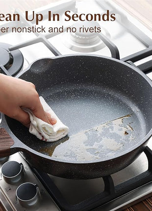 SENSARTE Nonstick Skillet, Deep Frying Pan 10/11/12-inch, Saute Pan with Lid, Stay-cool Handle, Healthy Stone Cookware Cooking Pan, Induction Compatible (10-Inch/3.5QT)