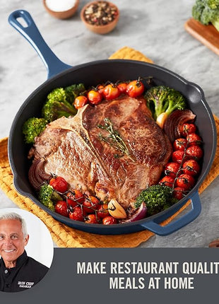 Zakarian by Dash 11 Inch Nonstick Cast Iron Skillet, Titanium Ceramic Coated Frying Pan, Blue