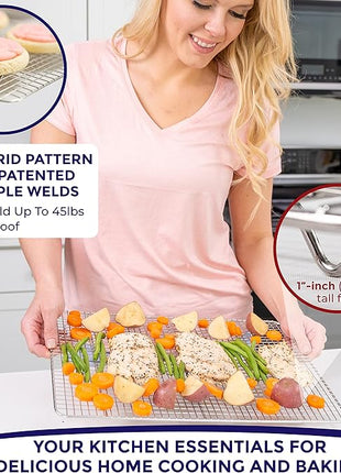 KITCHENATICS Half Sheet Cooling Racks for Cooking and Baking, Stainless Steel Wire Rack for Baking Sheet, Bacon Rack for Oven, Heavy-Duty Wire Cookie Cooling Rack fits Half Sheet Pan, 11.8 x 16.9 IN