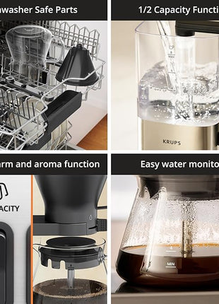 KRUPS Essential Brewer 8 Cup Drip Coffee Maker Machine, SCA-Certified, Blooming Technology, Barista-Quality, Pour Over Coffee Machine, Easy to Clean, Stainless Steel Design, Silver