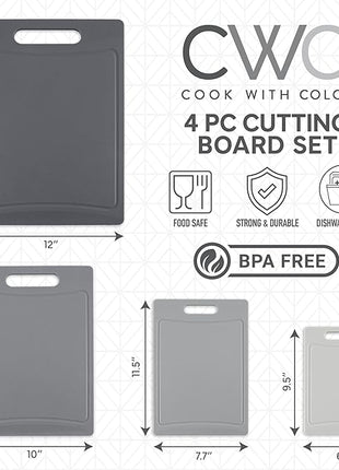 COOK WITH COLOR Non-Slip Cutting Board Set – Kitchen Essentials with Easy Grip Handle for Meat, Veggies, and Fruits, 4 Cutting Boards, Gray-New