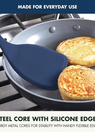 GreenPan Silicone Solid Turner Spatula, Flipping Cooking Kitchen Utensil, Flexible Rubber Nonstick Cookware, Rigid Steel Core, Heat-Resistant, Anti-Slip Handle, BPA-Free, Dishwasher Safe, Blue
