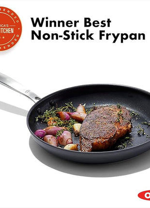 OXO Enhanced 12" Frying Pan Skillet, PFAS-Free Ceramic Nonstick, Durable Hard Anodized Cookware, Scratch Resistant, Stainless Steel Handle, Good Grips, Dishwasher & Oven safe, Black