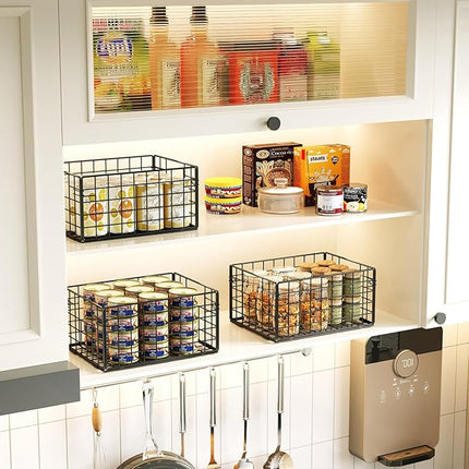 X-cosrack Metal Wire Basket Organizers Foldable & Wall Mounted Freezer Organizer Bins with Handles 4 Pack- Extra Large Mesh Bin for Pantry Organization Kitchen Laundry Closet Garage Patent Design