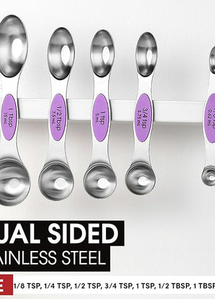 Spring Chef Stainless Steel Magnetic Measuring Spoons Set of 8 with Leveler, Nesting Metal Teaspoon & Tablespoon Measuring Spoons for Food, Heavy Duty Kitchen Gadgets for Baking & Cooking - Orchid