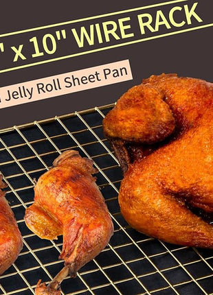 BRIOUT Cooling Rack for Baking, 16x10 Inches Baking Rack, Thick Wire Cookie Rack for Cooking, Roasting, Grilling, Drying, Oven Safe, Fits Half Sheet Pan, Gold