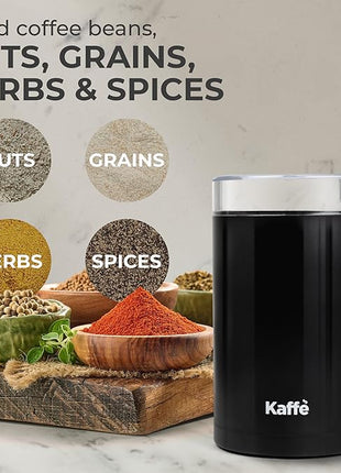 Kaffe One-Touch Coffee Grinder Electric w/Cleaning Brush (3 oz) - Coffee Grinders for Home Use - Up to 12 Cups of Coffee per Grind - Easy On/Off Coffee Bean Grinder - Black